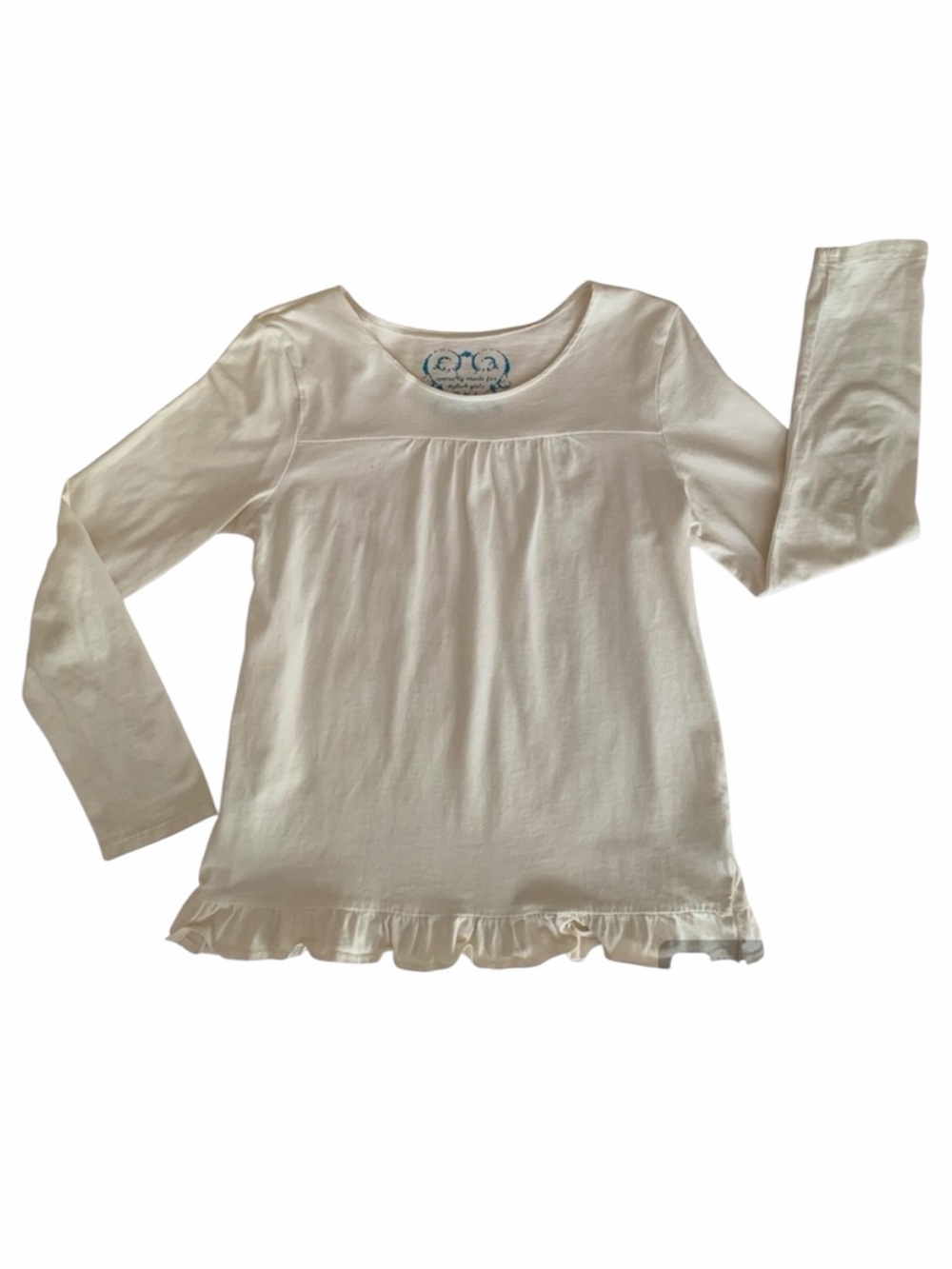 Childrens Place Girls Cream Empire Waist Ruffle Hem Long Sleeve Shirt L 10-12